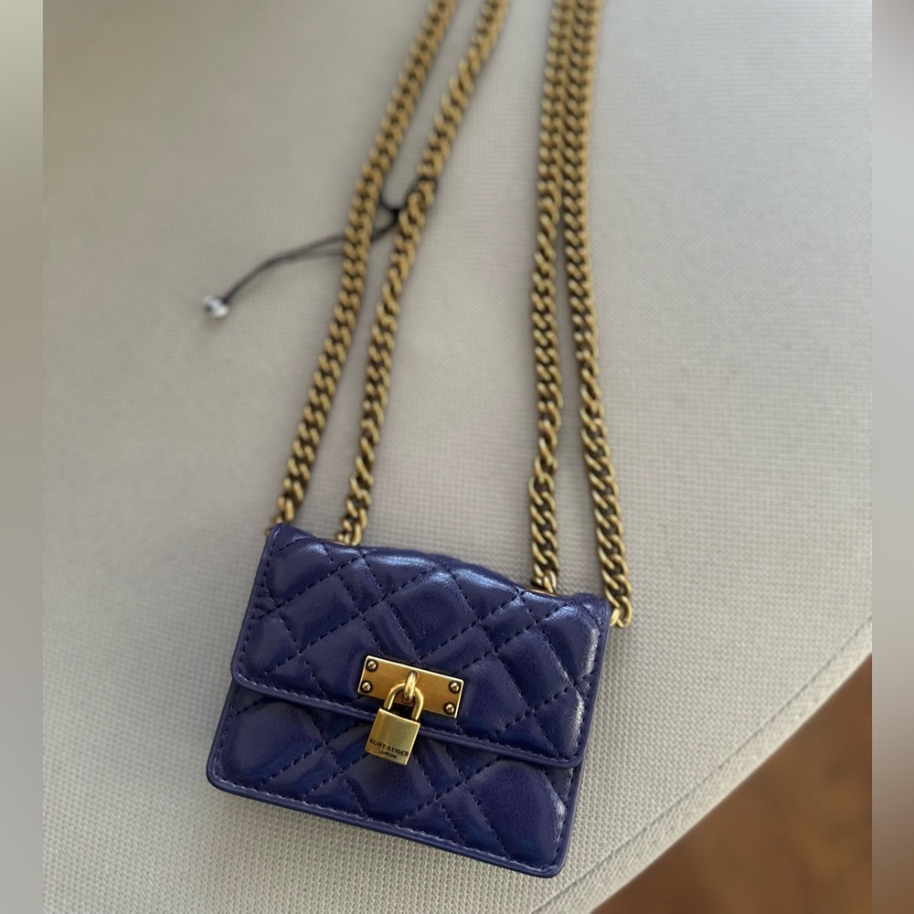 Kurt Geiger Mini Purple and Gold Quilted Bag with Chain Strap